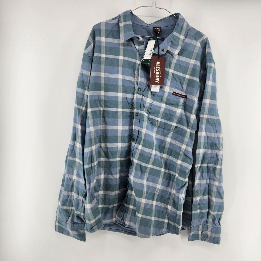 Alesbury Men's Blue XL Reversible Doublecloth Shirt NWT 100% Cotton